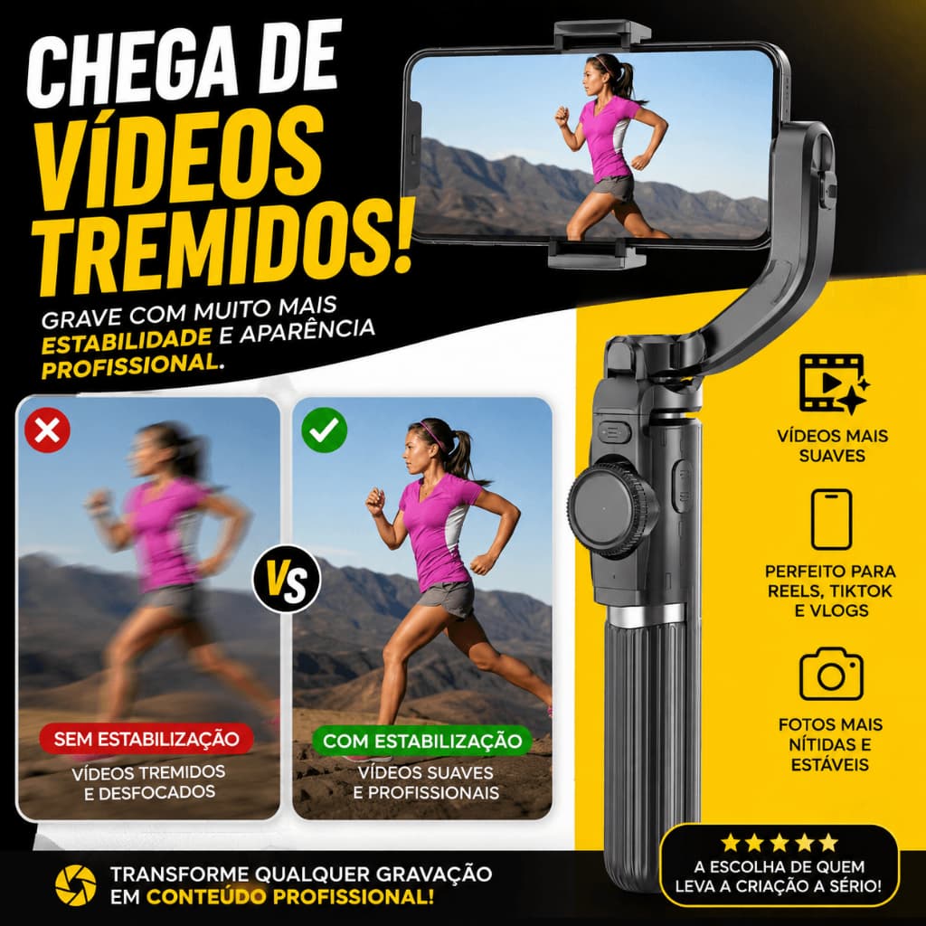 Gimbal Estabilizador Celular L08 Bluetooth Tripé Pau de Selfie 86cm Controle Remoto