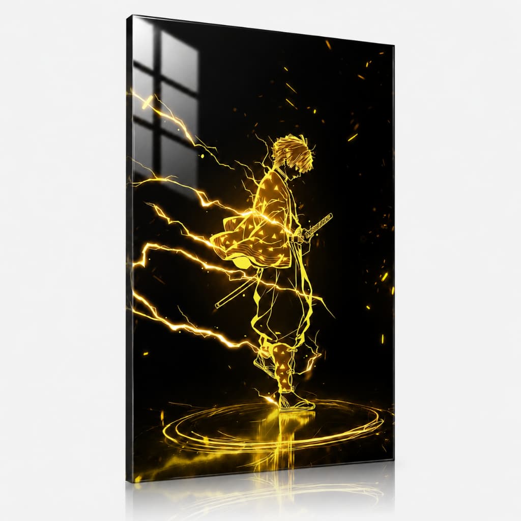 Quadro Decorativo Anime Guerreiro Relâmpago Dourado Estilo Japonês Para Quarto Gamer E Otaku