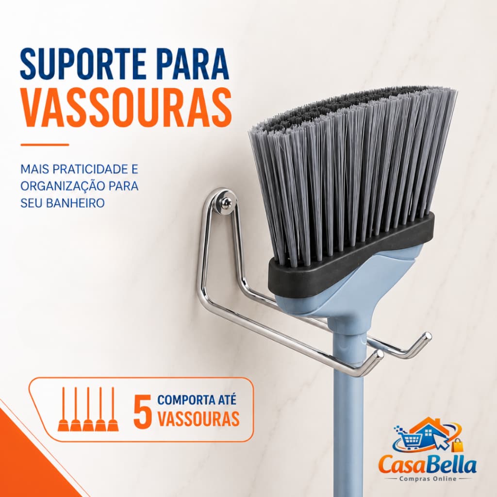 Suporte Porta Vassoura , Rodo , Moop ,Pendurar Lavanderia Multiuso inox Aluminio polido