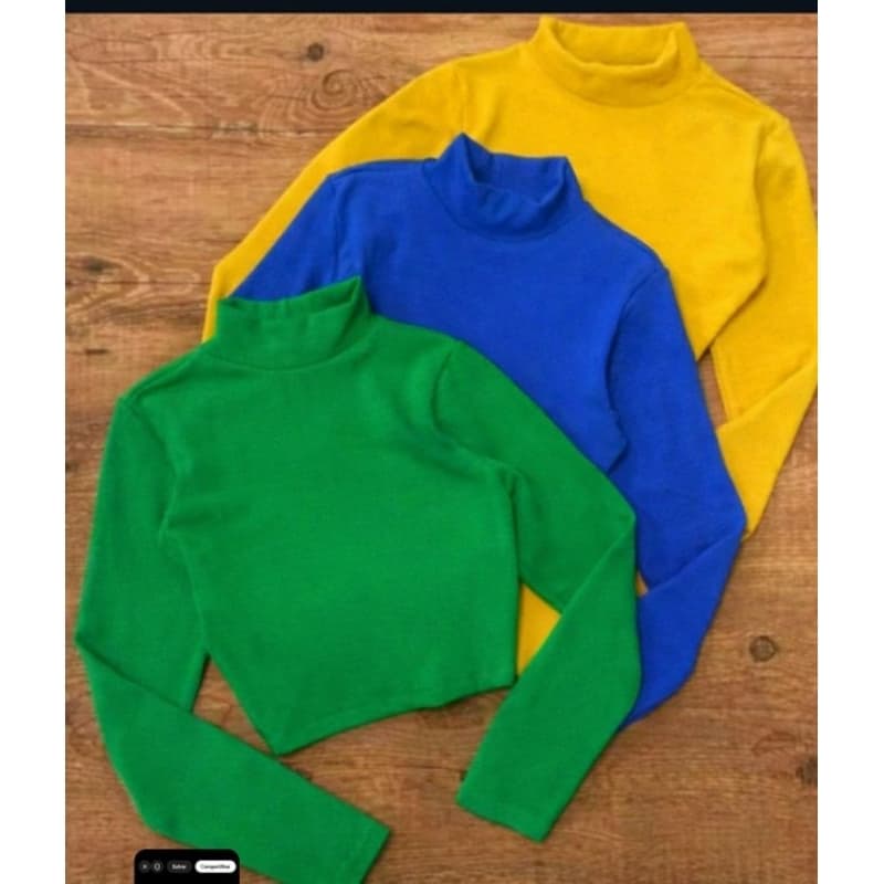 cropped gola alta com mangas longas canelado feminino