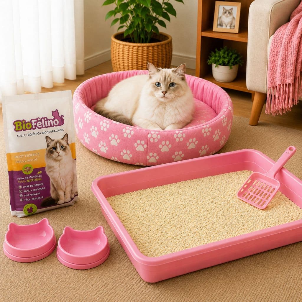 Kit Gato Caixa de Areia + Areia de Mandioca para Gato