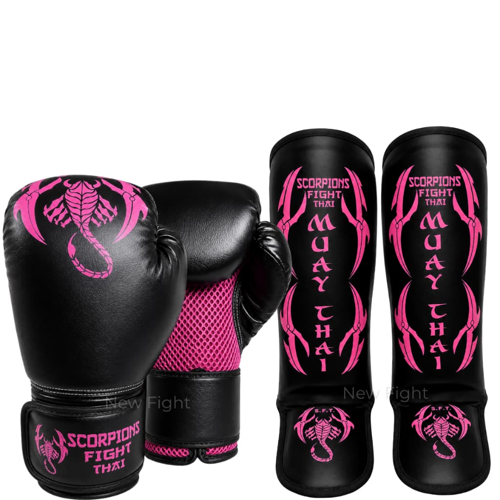 Luva Muay Thai Boxe Kickboxing + Caneleira Protetor De Canela