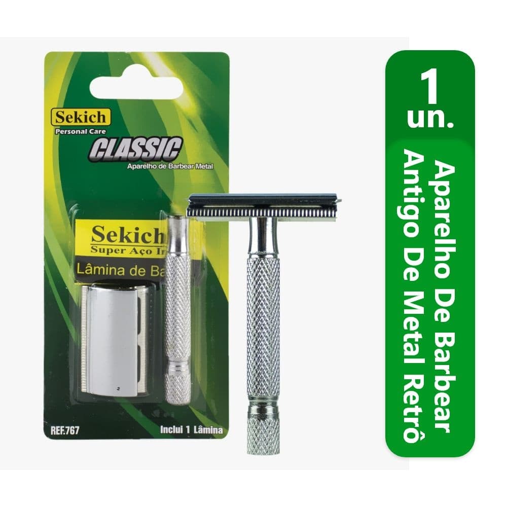 Aparelho De Barbear Antigo De Metal Retrô Recargas Descartaveis Cabeça fixa para rosto pelos e barba