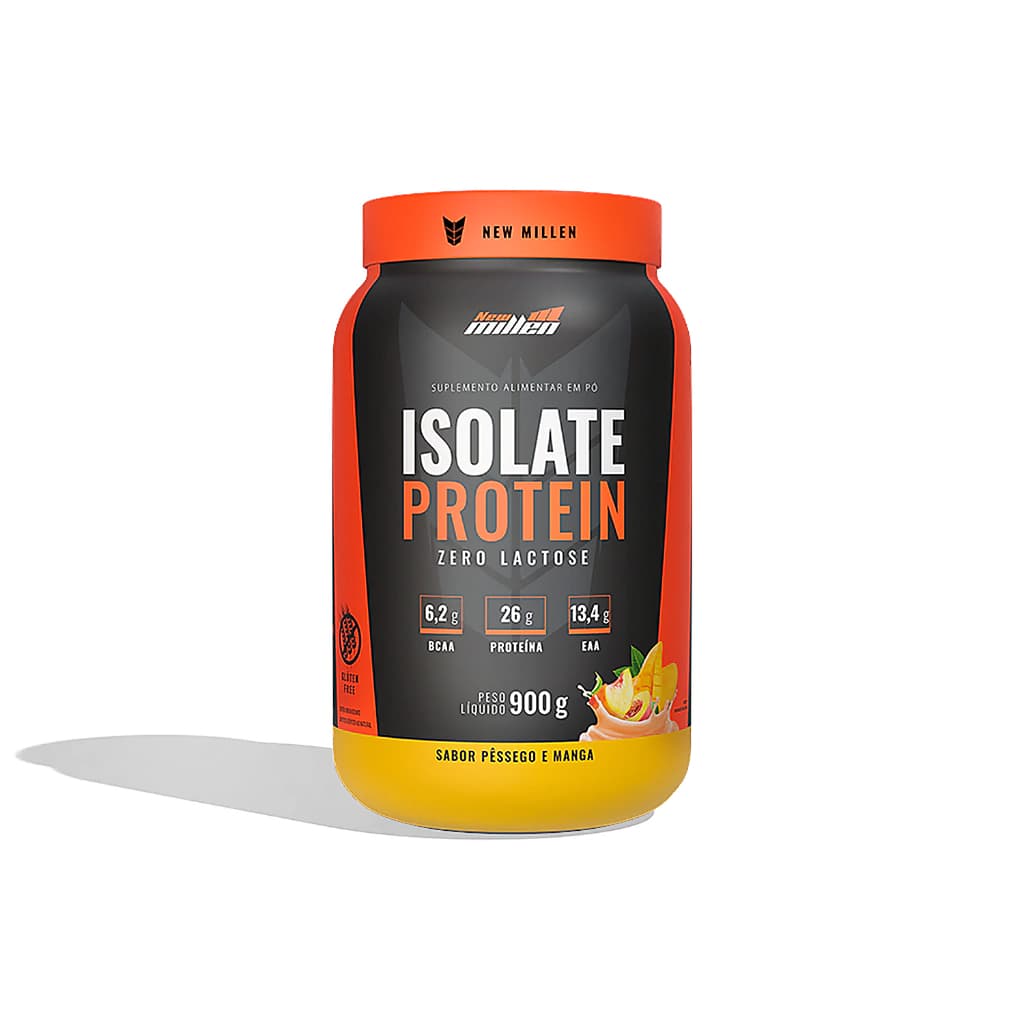 Proteína Isolada New Millen 900g 30 Doses Zero Lactose Sabor Pêssego Manga