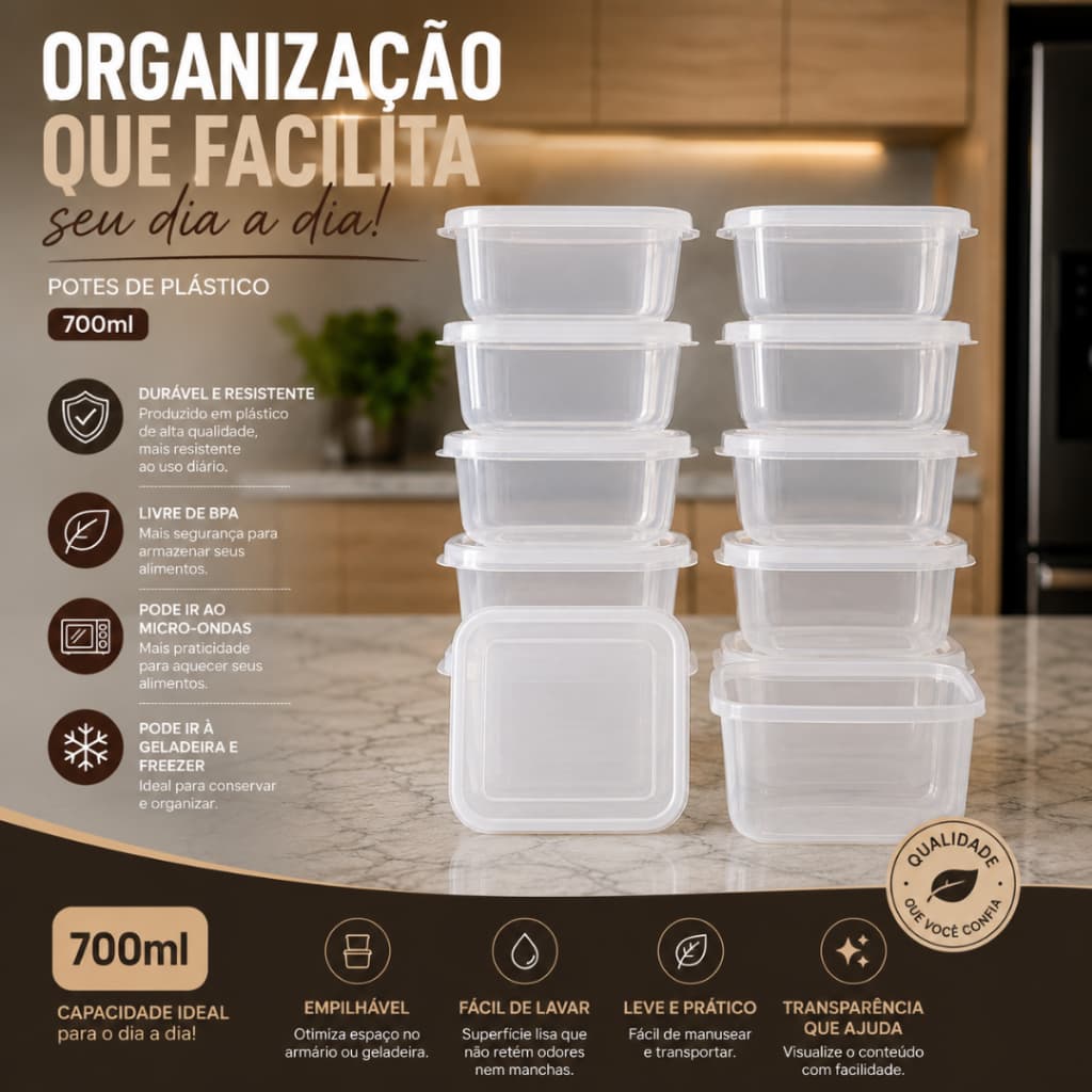 Kit 36 Pote Marmita Transparente - Potes 700ml - BPA FREE - Alimentos - Organizadores - Congelador