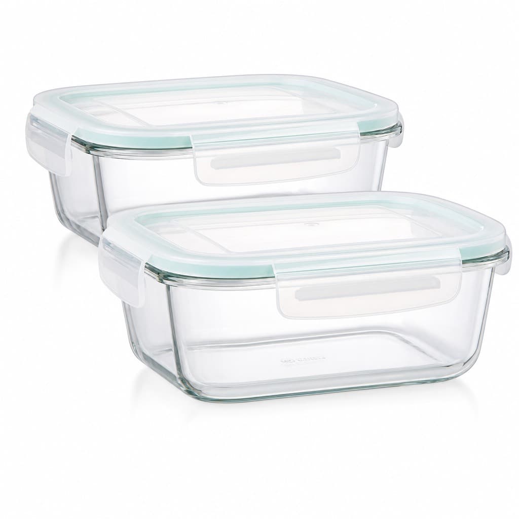 Kit 2 Potes de Vidro Retangular 640ml Com Tampa Hermética Refratário Marmita Conservação de Alimentos