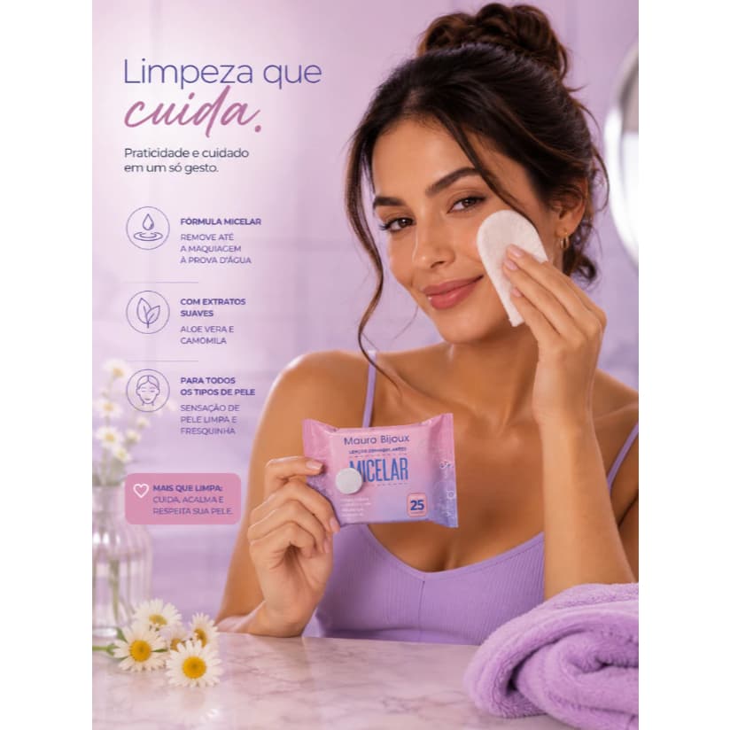 Lenço Demaquilante Micelar 100% Vegano - Mauro Bijoux