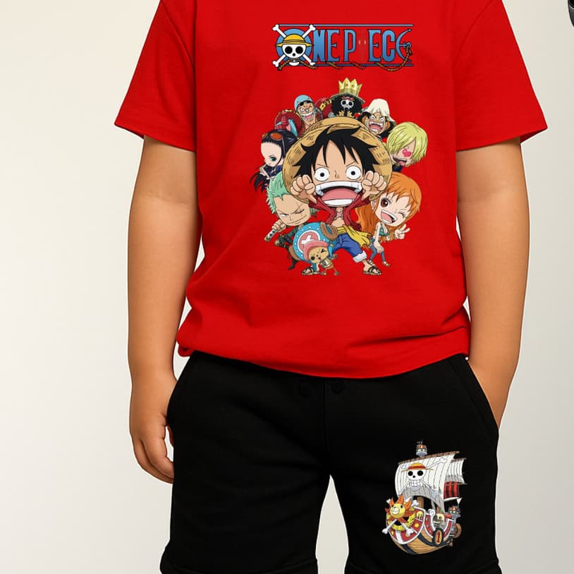 Conjunto Anime Infantil One Piece Em Busca Do Tesouro Camiseta E Bermuda
