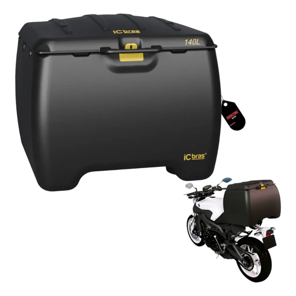 Baú iCbras Moto Delivery 140L Plástico Preto com Tampa Preta