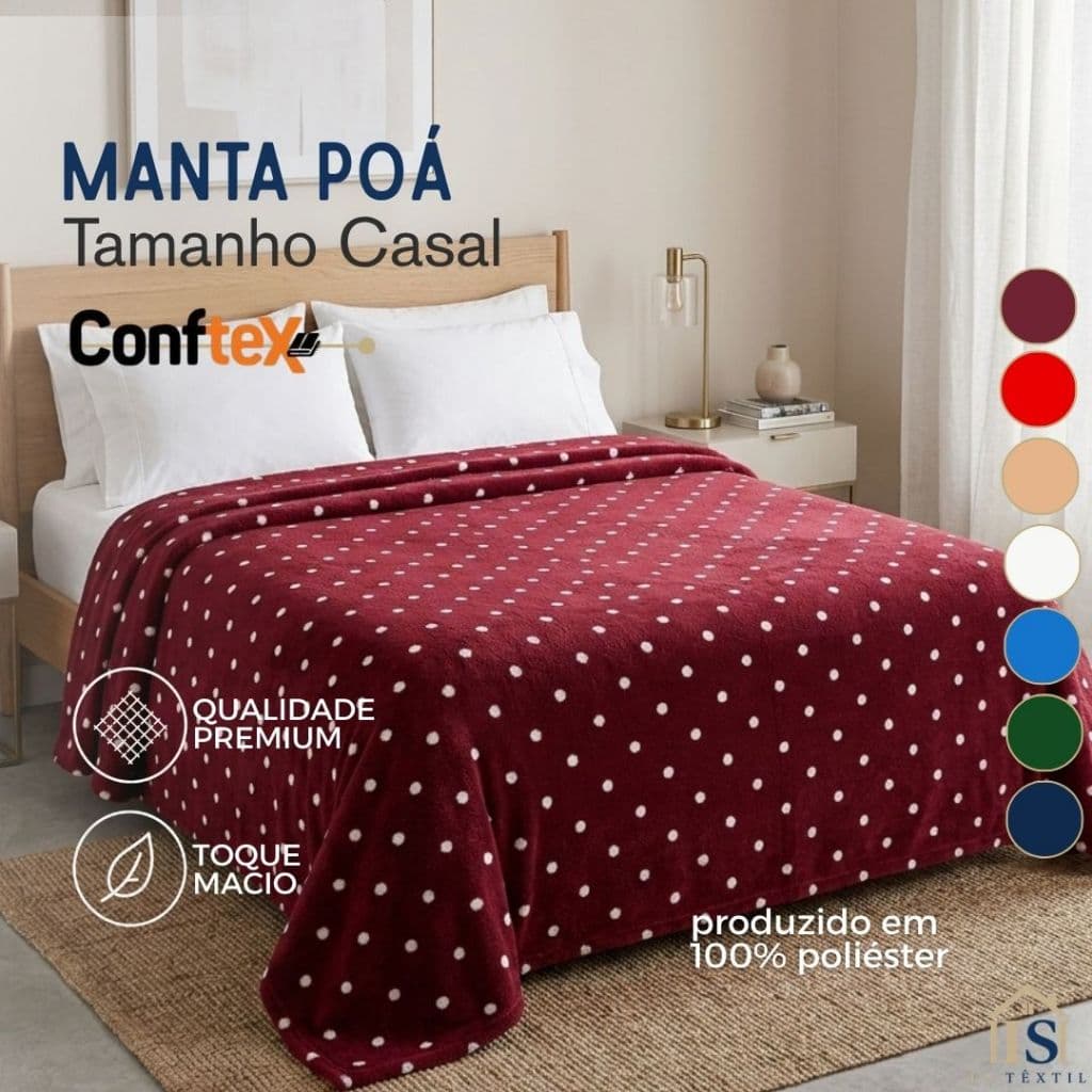 Manta Casal 1,80x2,00m Microfibra Poá Toque Macio Conftex Várias Cores