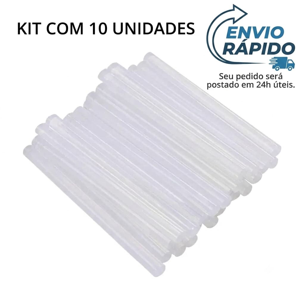 Kit 10 Unidade de Bastäo De Cola Quente Fino 27 cm x 7 mm Artesanato Decoração Madeira Plastico