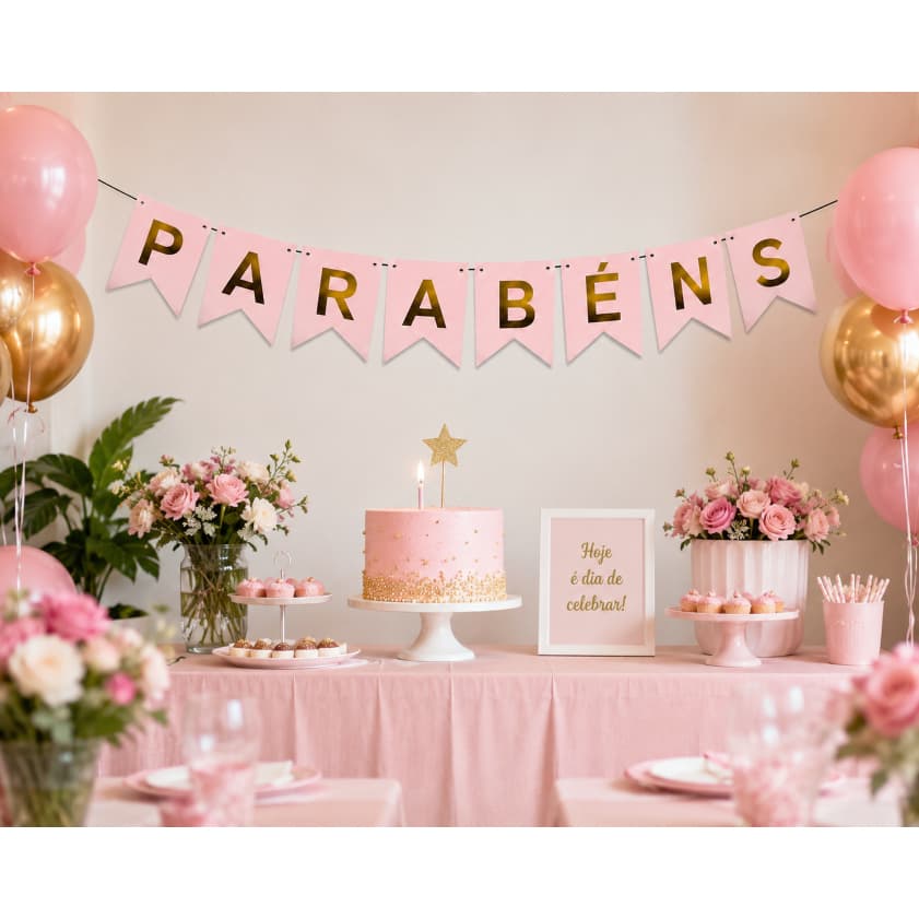 Faixa Varal De Letras Papel Parabéns Bandeirinhas Decoração De Festa Rosa Bebe