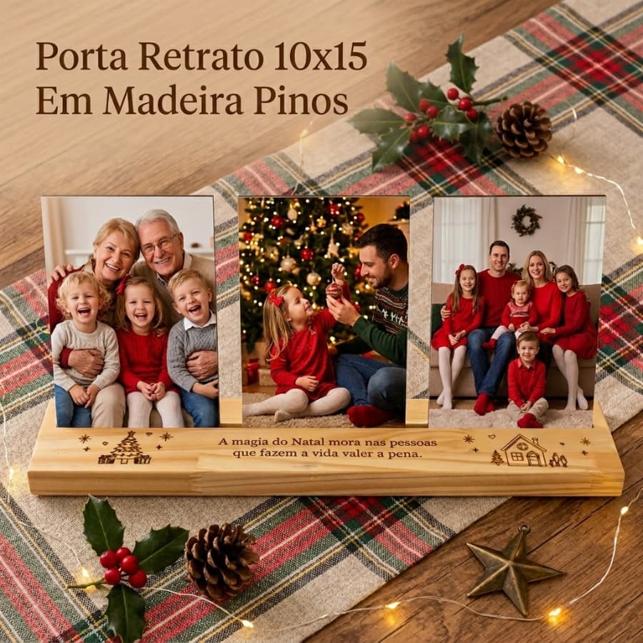 Kit Lembrancinha de Natal Porta Retrato Decorativo Natal para Fotos Especiais Em Família Porta Retrato 10x15 Madeira