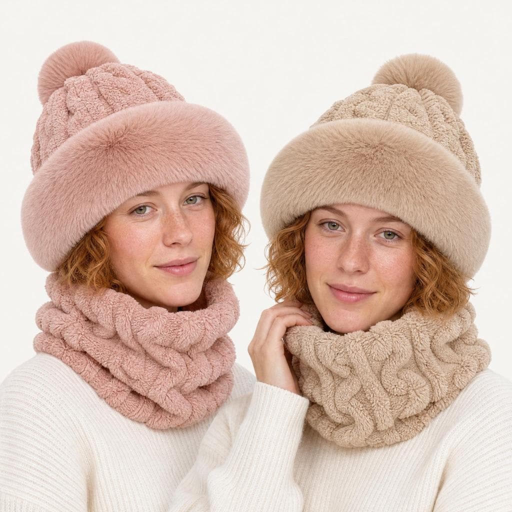 Kit com 2 Touca Cachecol 2 Em 1 Feminina Térmica Peluciada Inverno Frio Gorro
