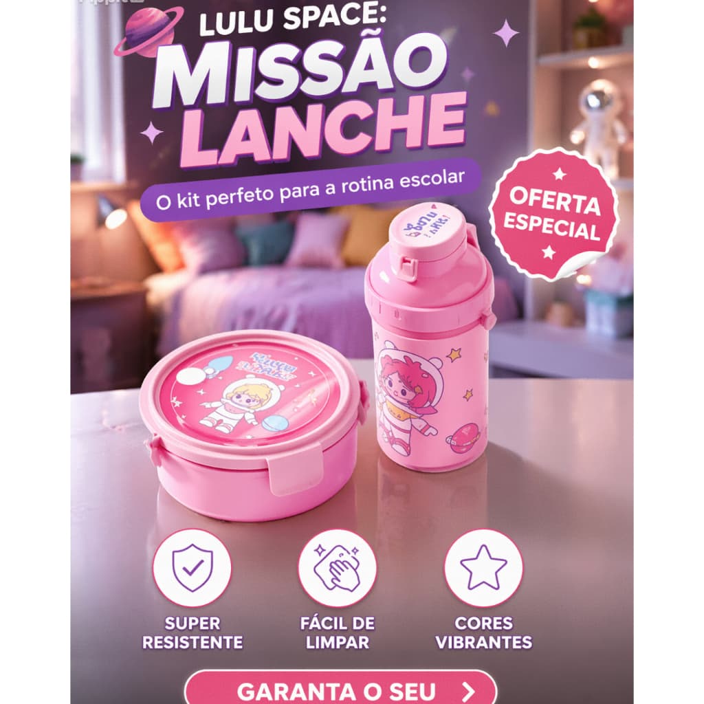 Marmita e garrafa Infantil Redonda Com Divisória Plástica+Talher Alimento Lanche Criança Kit Lancheira Infantil Astrona