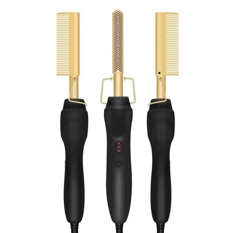 Pente de Pressão Alisadora Profissional Hot Comb Cerâmica Gold 20 Configurações Controle de Temperatura | Bivolt
