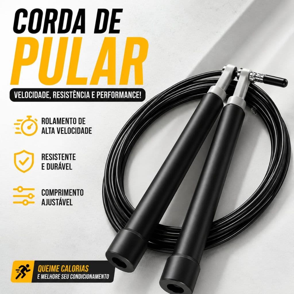 Corda de Pular Profissional Com Rolamento Ajustável para altura - Ideal Para Cardio e Fitness Treinos em Casa