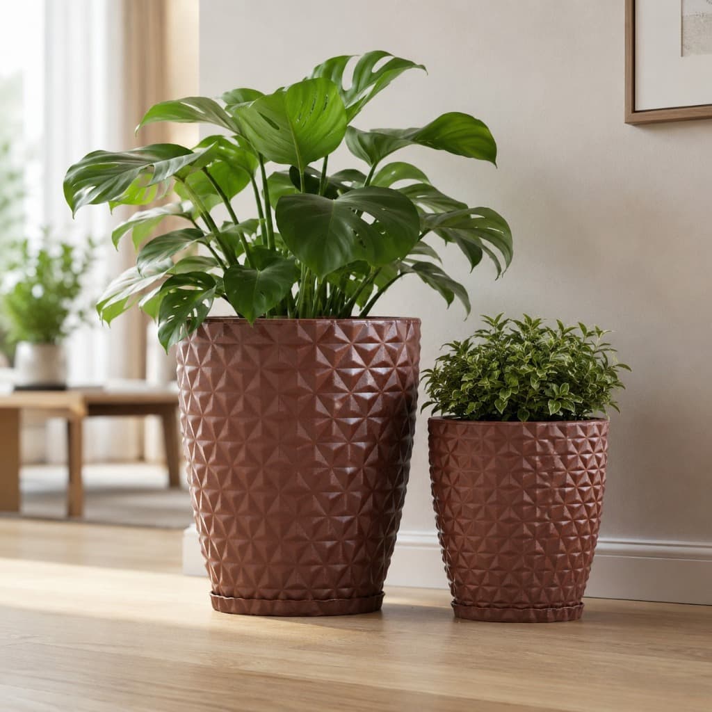 Vasos Para Plantas Decorativo Colunas Diamante com Prato - Acabamento Estilo 3D Luxo Premium