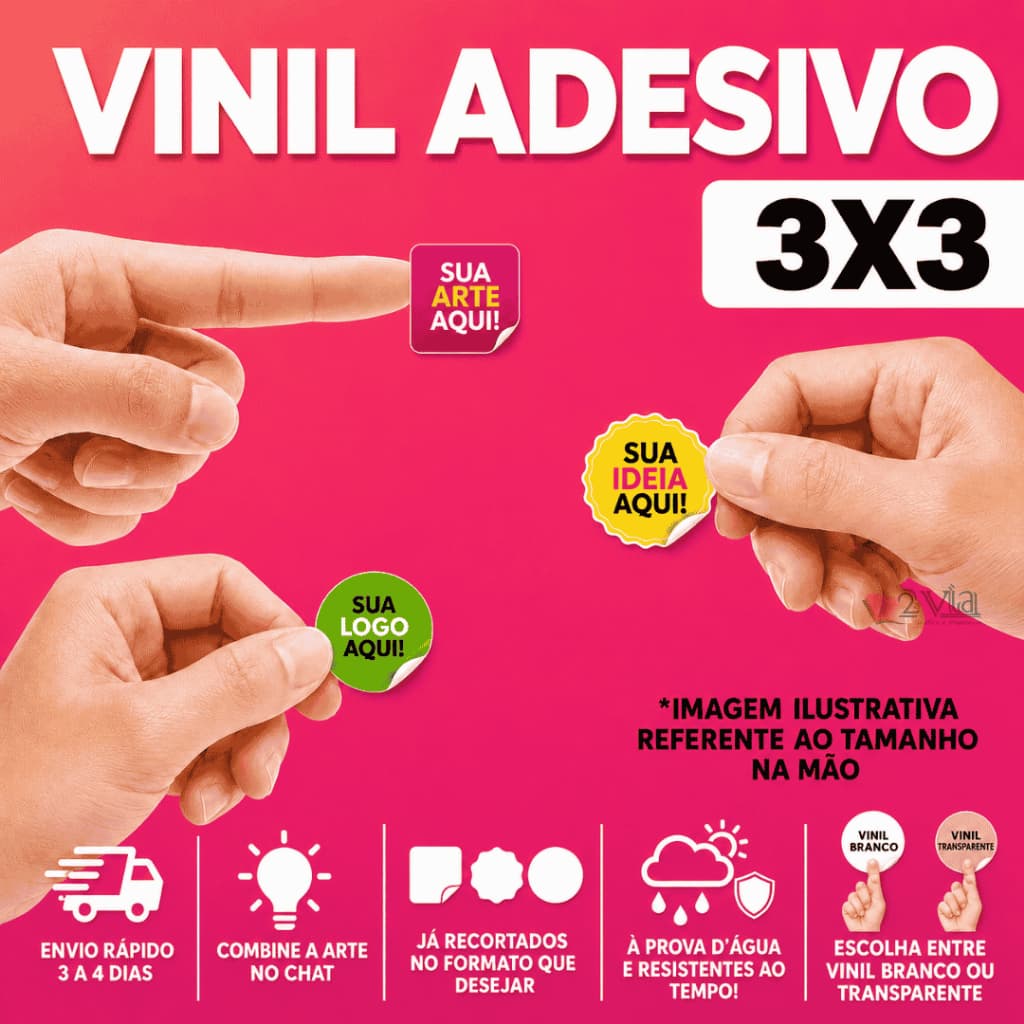Etiquetas Adesivas 3x3 cm Personalizadas em Vinil à Prova D'água | Rótulo Adesivo Personalizado
