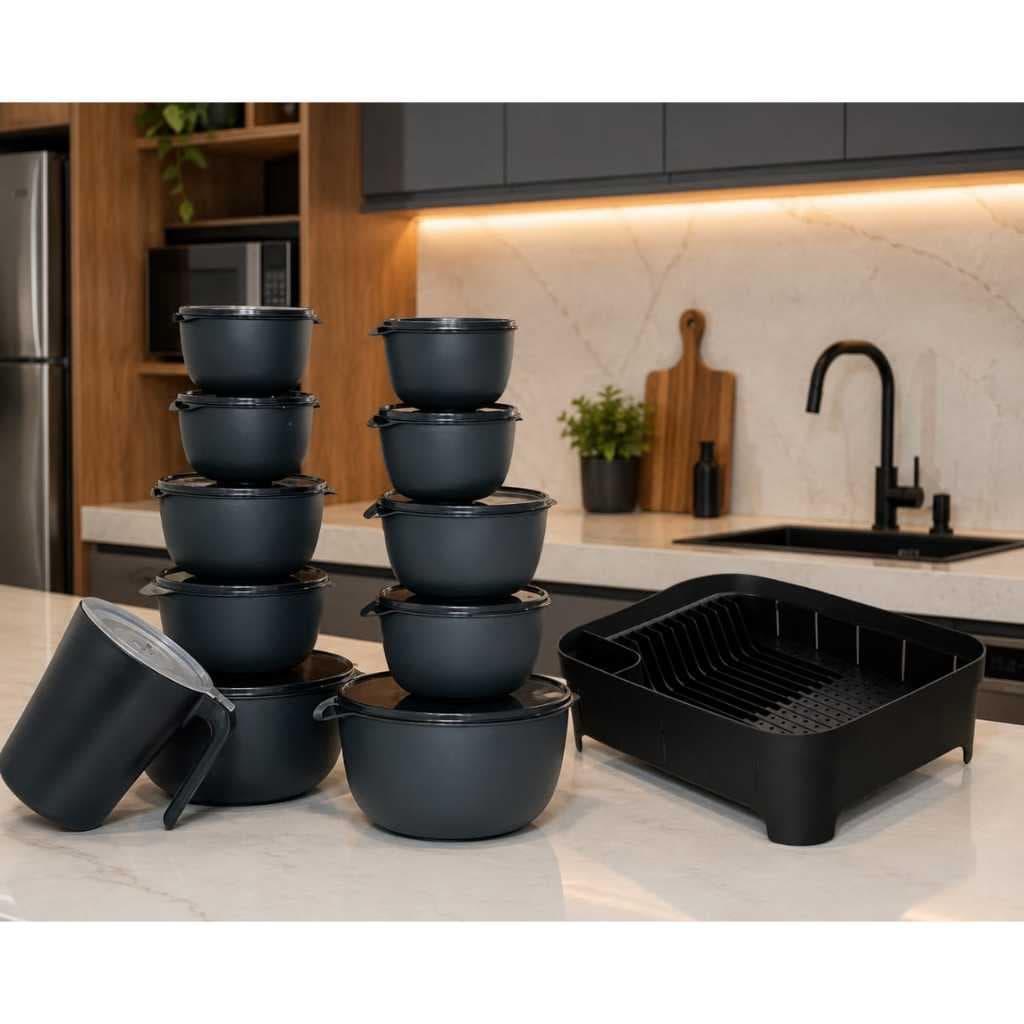 Kit Cozinha Completa 10 Potes Redondo + Jarra e Escorredor de Louças
