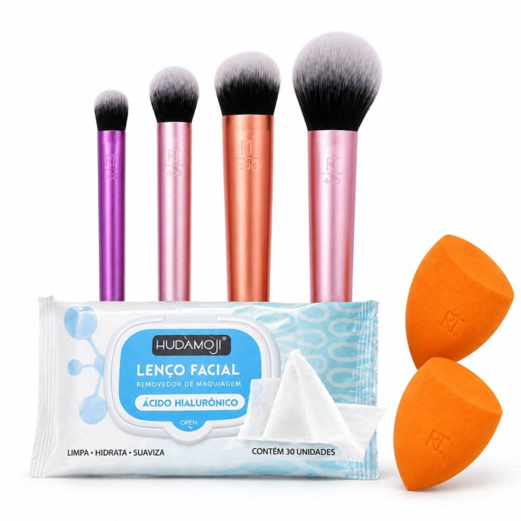 Pincéis De Maquiagem Com Esponjas + Lenço Removedor Facial