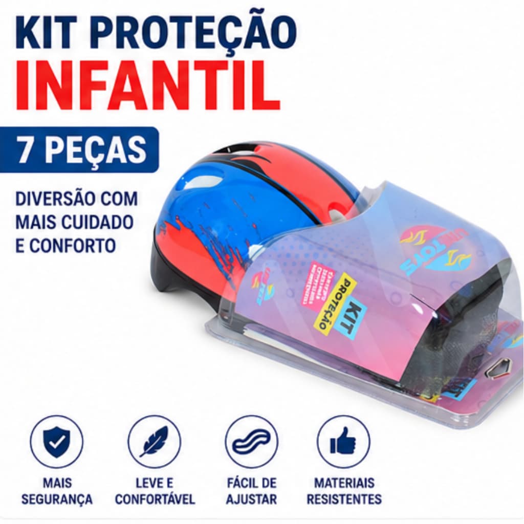 Kit De Proteção Infantil Capacete Joelheira Cotoveleira 7pç