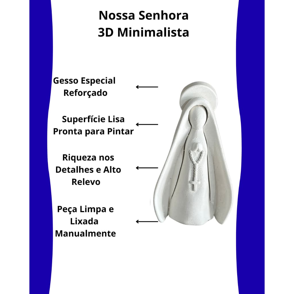 Kit 4 Nossa Senhora 3D 12 cm Gesso Cru Minimalista Para Pintar