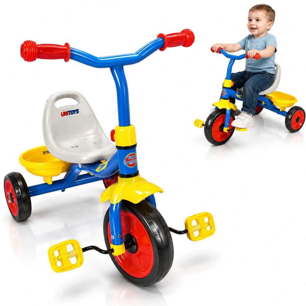 Triciclo Infantil Azul Pedal Plástico e Metal Ajustável Até 30kg Desenvolvimento Infantil