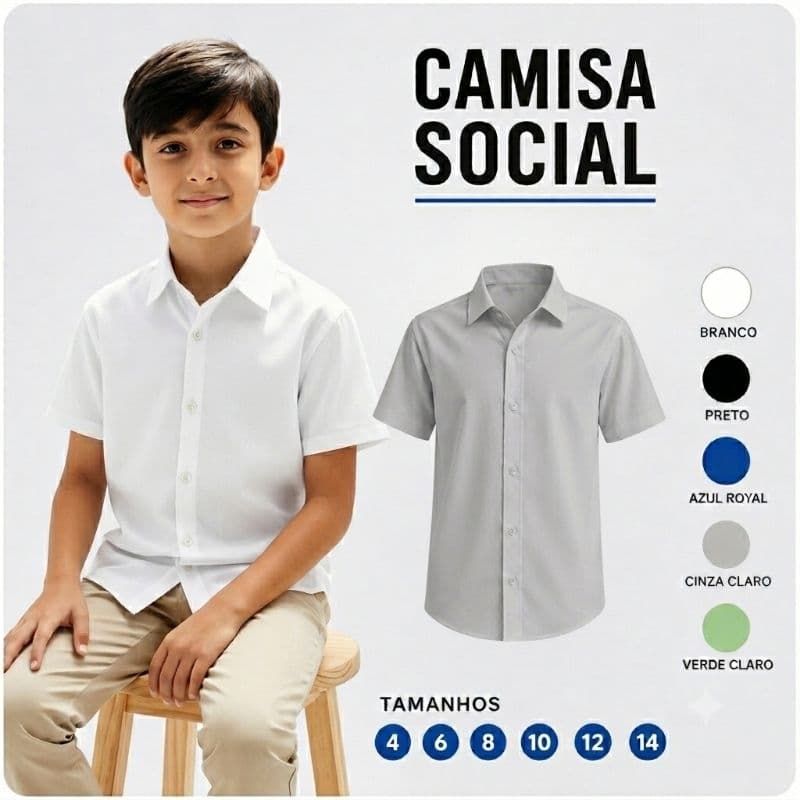 Camisa Social Para Menino Premium Manga Curta Leve tamanho 4 6 8 10 12 14
