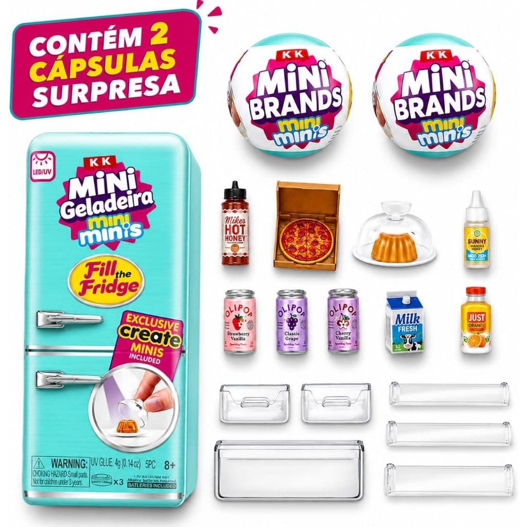 Mini Geladeira Fill The Fridge Com 2 Bolas Surpresas Mini Luz Led Itens  Azul Colecionável Meninas Presente Crianças