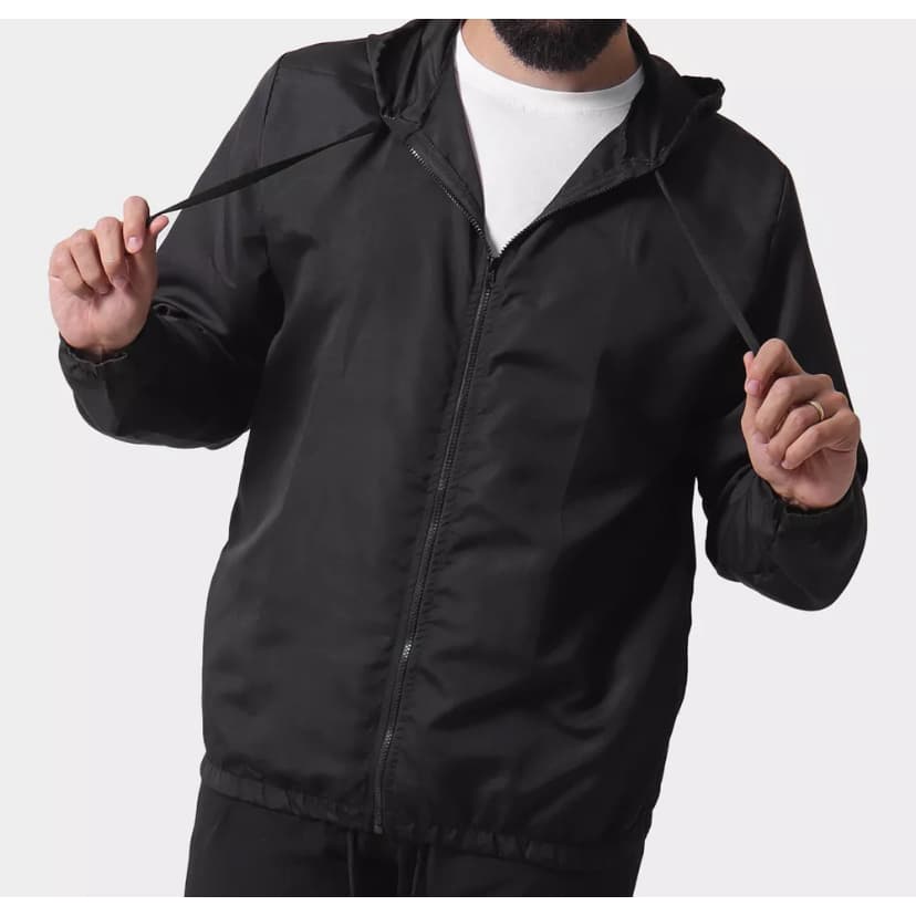Jaqueta Corta Vento Masculino Lisa com Capuz e Bolso e Ziper Leve /Prático/