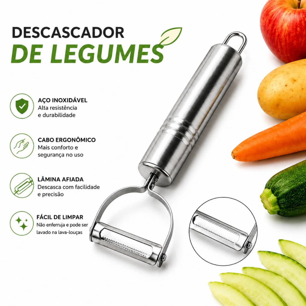 Descascador de legumes Inox Profissional Fácil de Usar Não Enferruja Lâmina dupla Cozinha prática