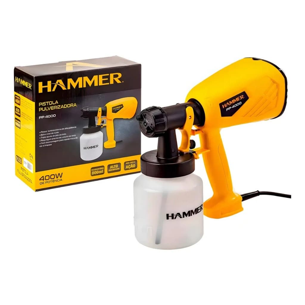 Pistola Pintura Pulverizador Hammer 400w 500ml Gypp4000 Cor: Amarelo 220v