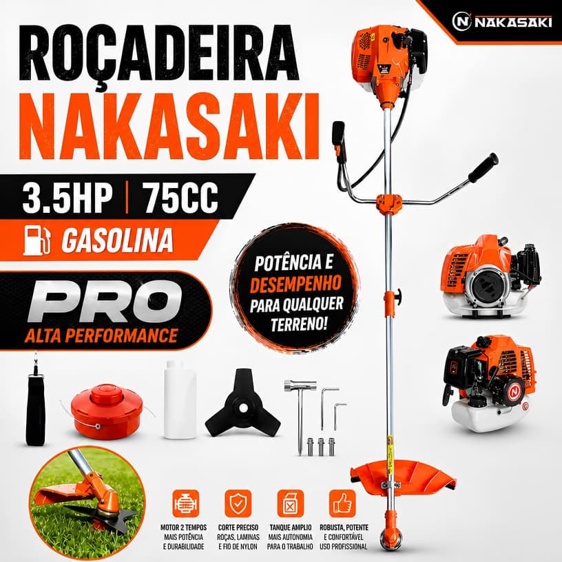 Roçadeira Gasolina Capinadeira Aparador de Grama 75cc 3,5hp - Alta Performace e Qualidade