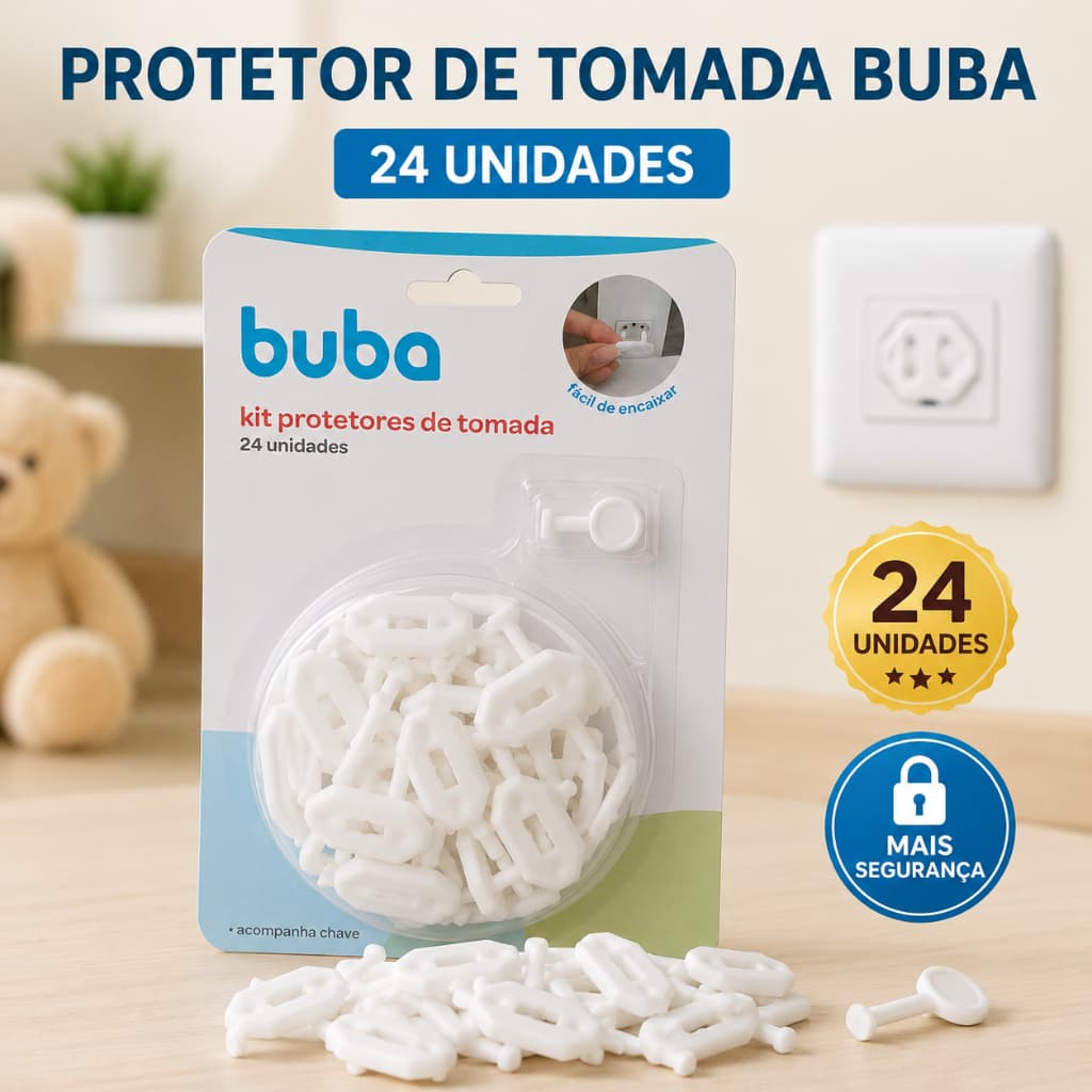 Kit protetores de tomada com 24 unidades - Segurança para seu bebê - Buba