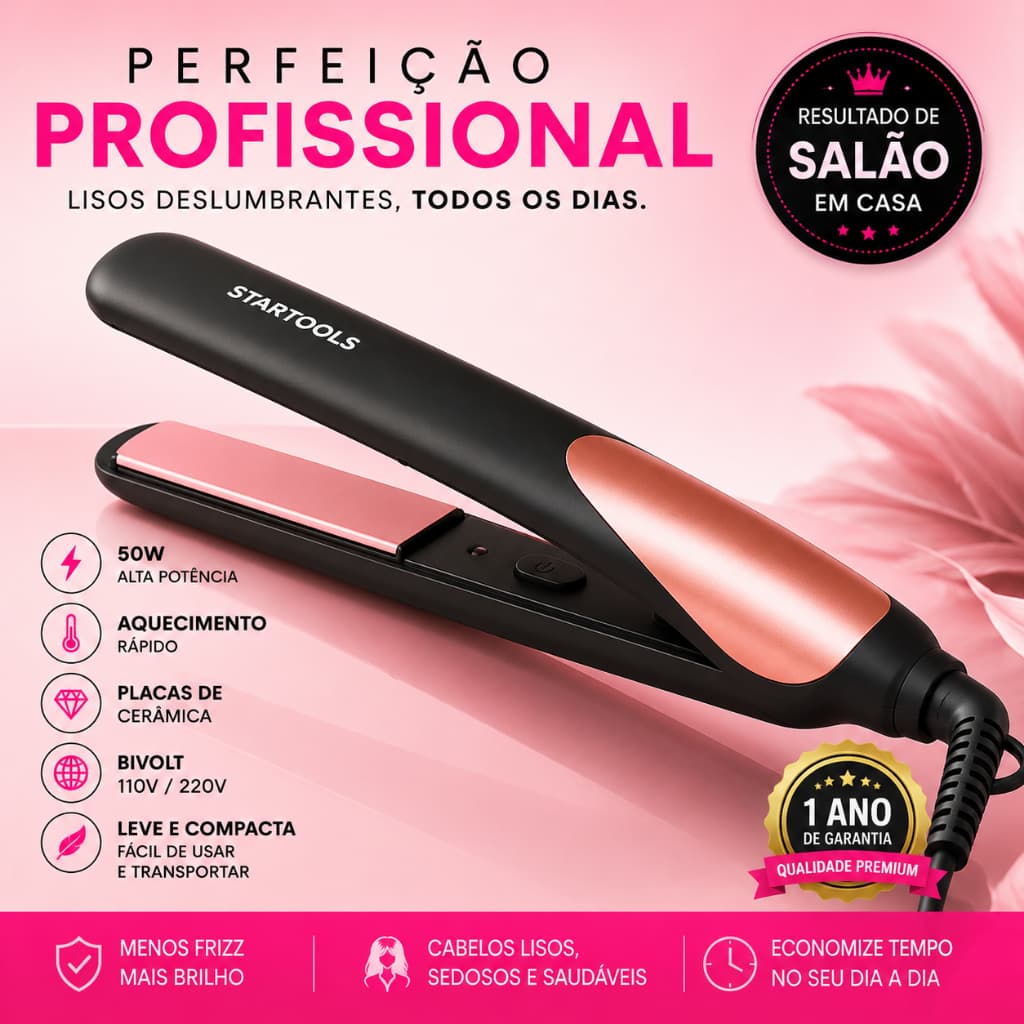 Chapinha Cabelo Profissional Alta Potencia 50w Bivolt Rapido Aquecimento Rosa