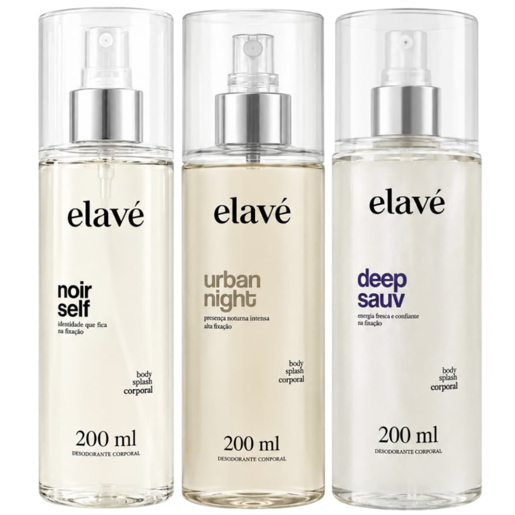 Kit Elavé Body Splash Masculino Urban Night | Noir Self | Deep Sauv 200ml - Inspirado 212 Man | Yslf | Sauvage