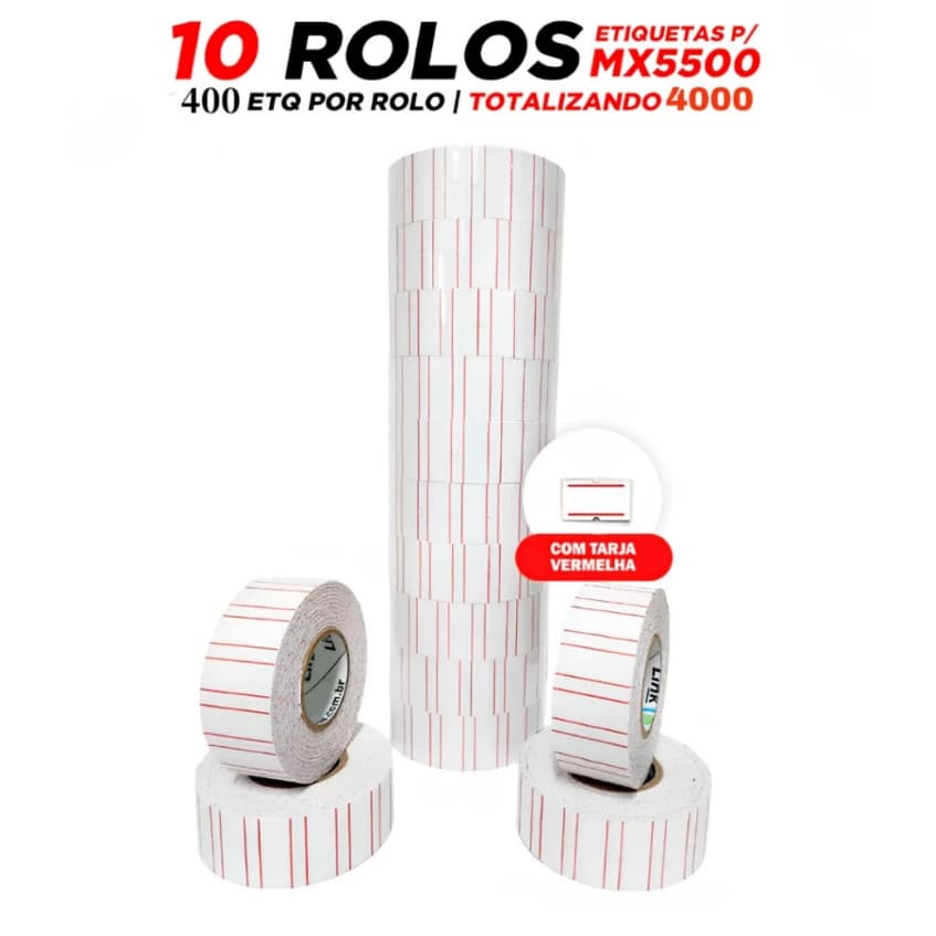 Etiqueta De Preço Para Etiquetadora MX5500 1 Linha 1 TUBO C/10 Rolos de 400un cada (total4.000un)