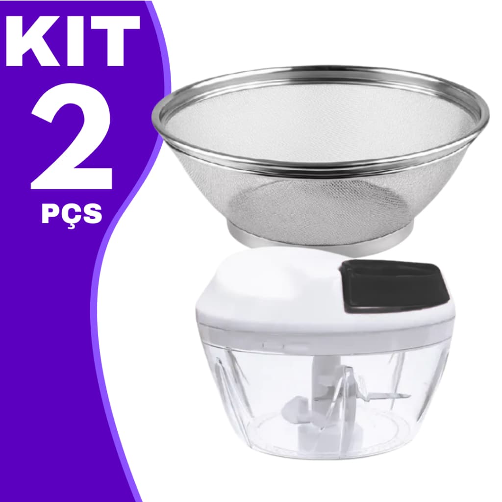 Kit Cozinha Inteligente 2 em 1 | Processador de Alimentos + Cesta Escorredora Inox Multiuso