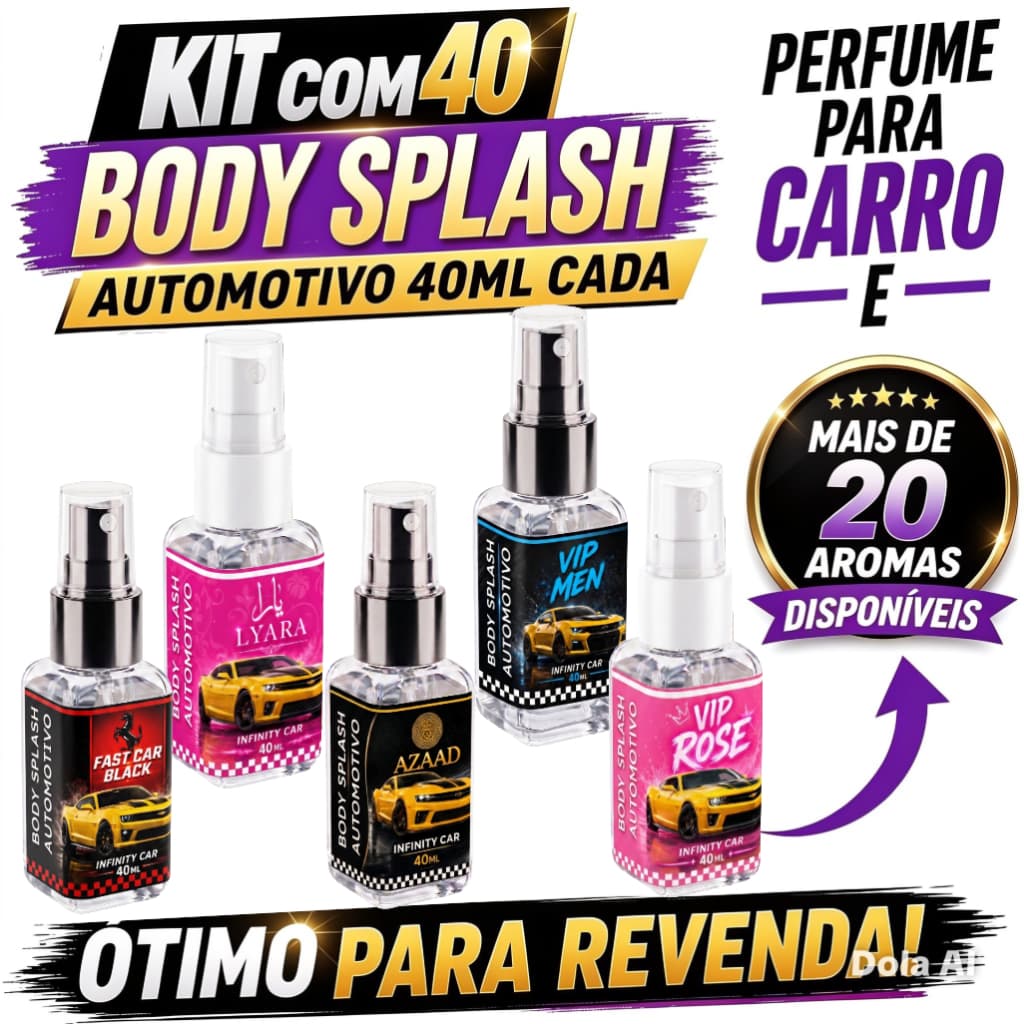 Kit 40 Body Splash Automotivo 40ml Cheirinho Para Carro Revenda Atacado Renda Extra, Longa Duração