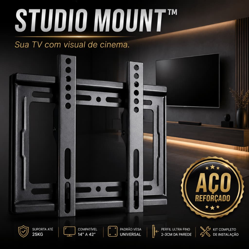 Suporte TV Parede Fixo Universal 14" a 42" Smart TV LED LCD Aço Carbono Reforçado Até 25kg
