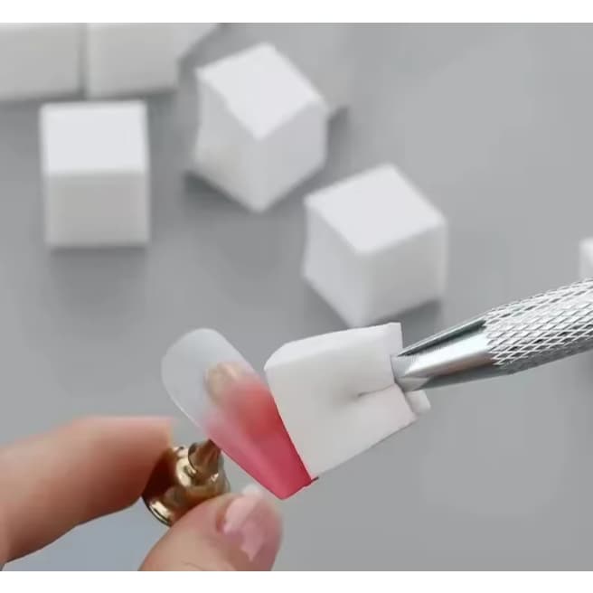 Kit 100 Esponjas + Aplicador metálico De Unha Cubo Rosa E Brancas Com Ferramenta Profissional