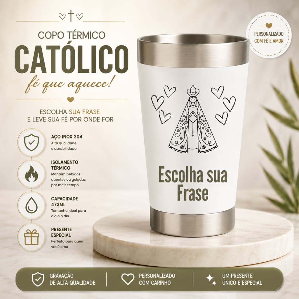 Copo Térmico Nossa Senhora Com Nome Personalizado Presente de Devoção