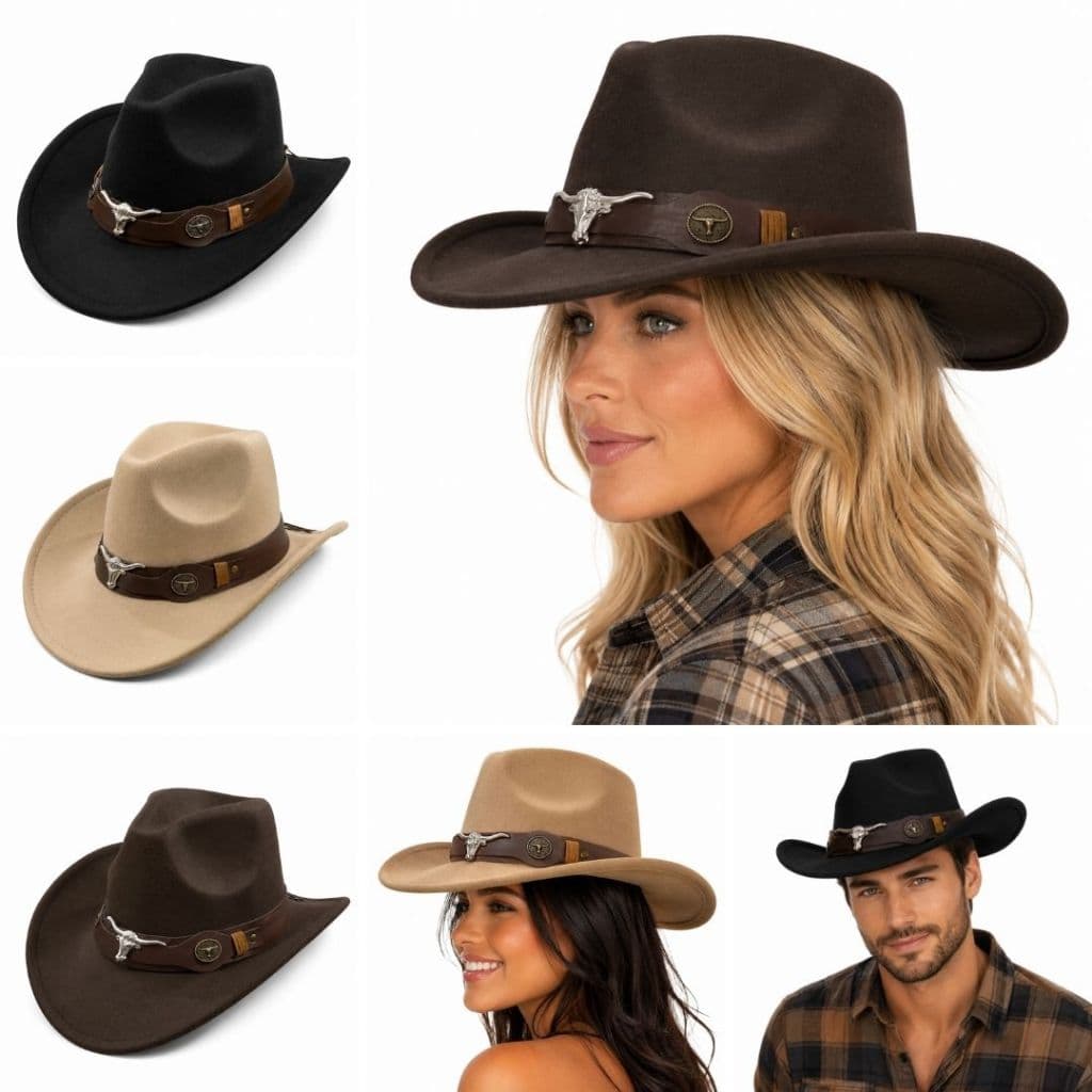 Chapéu Country  Feminino De Feltro Aveludado Western Cowboy Faixa Couro Unissex