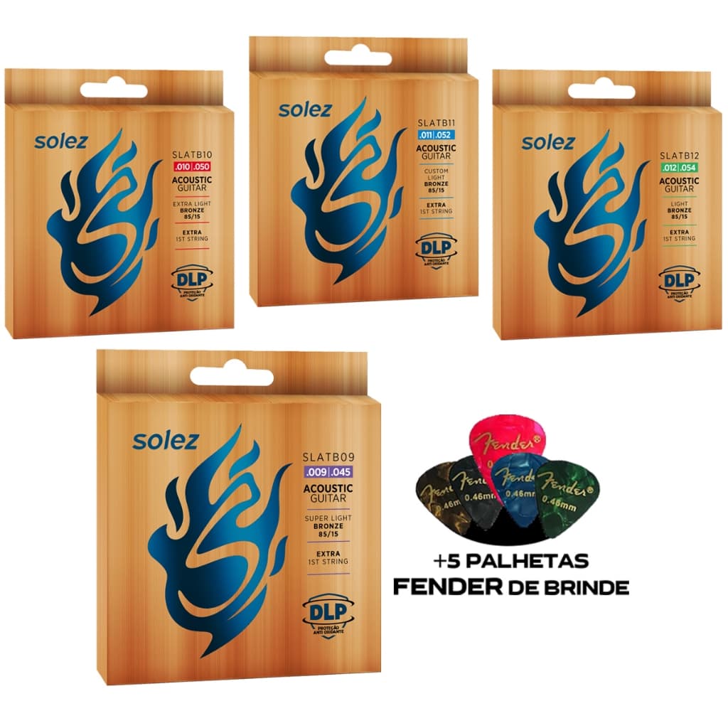 Encordoamento Violão Aço Solez SLATB09 09 SLATB10 010 SLATB11 011 SLATB12 012 Bronze 85/15 DLP
