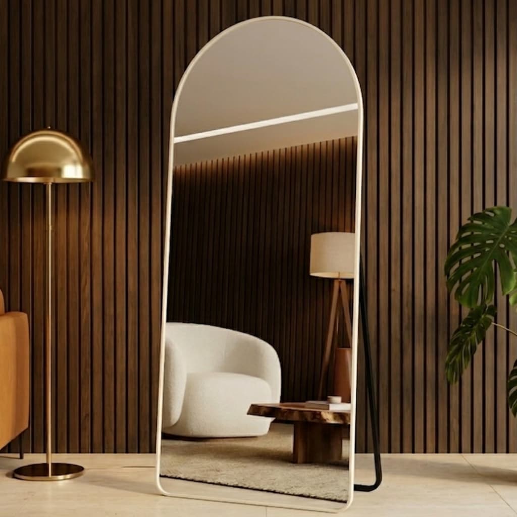 Espelho Lopazzi Grande Oval com Base Reta 150x60 Corpo Inteiro com Suporte de Chão Moldura de Alumínio