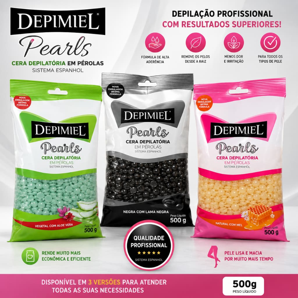 Cera Depilatória Depimiel Pearls 500g Mel Natural Alta Elasticidade Depilação Profissional