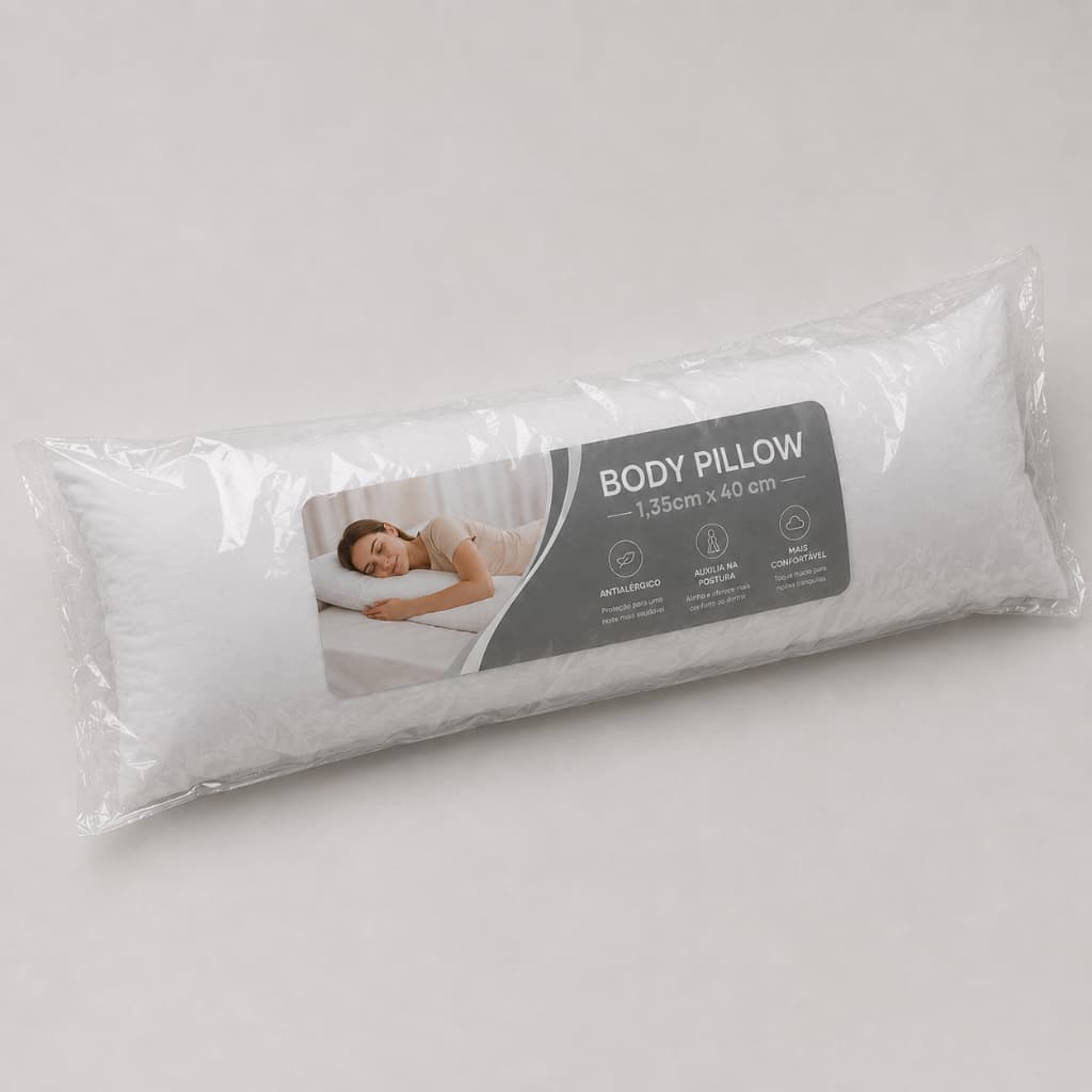 Travesseiro De Corpo Antialérgico Body Pillow Com Zíper 1,35m x 40cm 300 Fios Fibra Siliconada