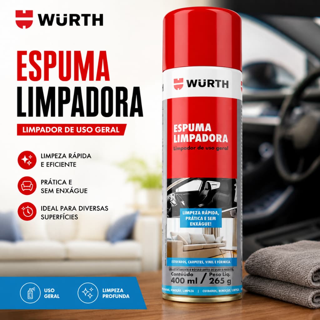 Espuma Limpadora Wurth 400ml Limpa Estofados Carpetes