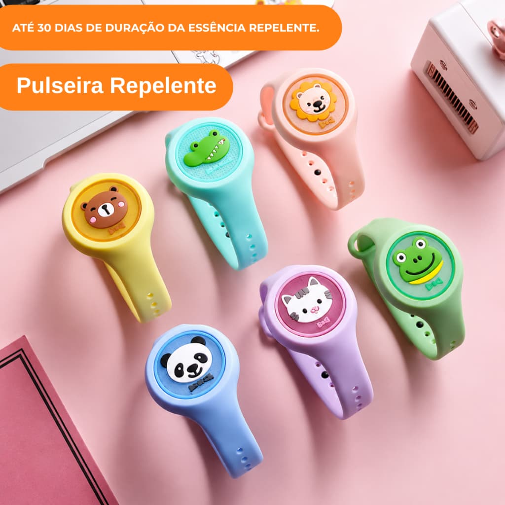 Kit Pulseira Relogio Repelente Ante Mosquito Brilha No Escuro